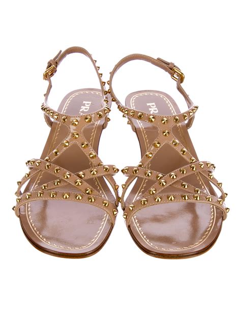 prada beige sandals|Prada studded pony skin sandals.